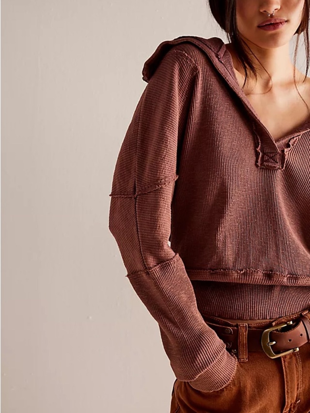 Free People Not So Ordinary Polo Top in Mauve
